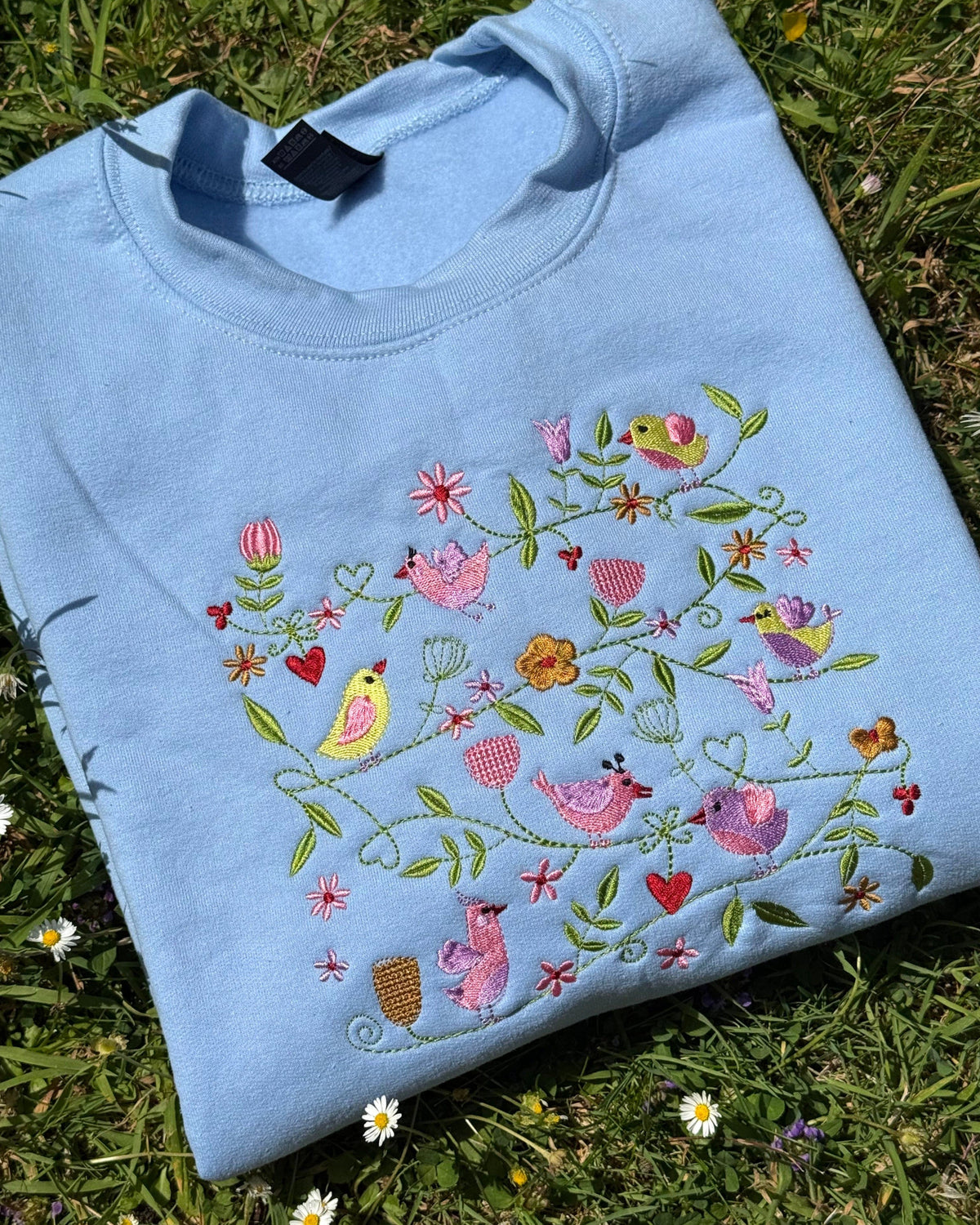 Spring Birds Embroidered Sweatshirt