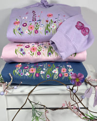 Wildflowers and Butterfly Embroidered Hoodie