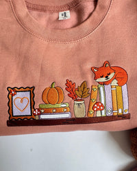 Autumn Bookshelf Embroidered Sweatshirt