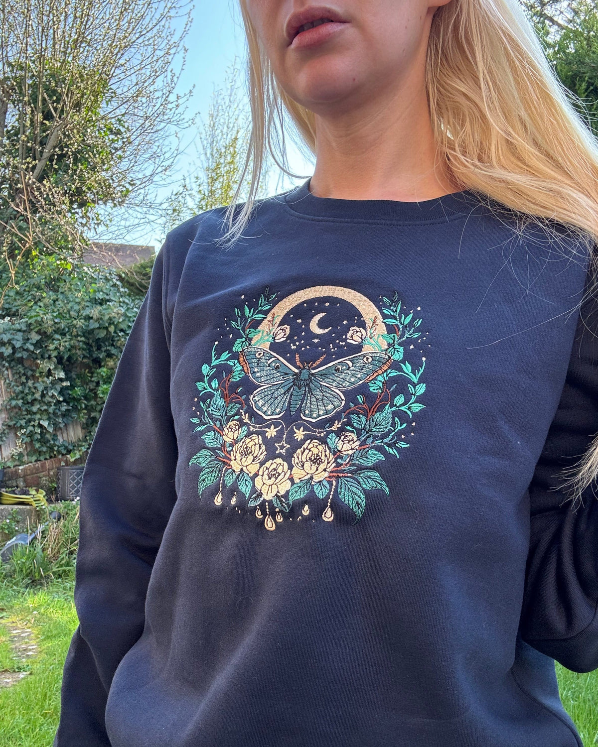 Celestial Moth Embroidered Sweatshirt