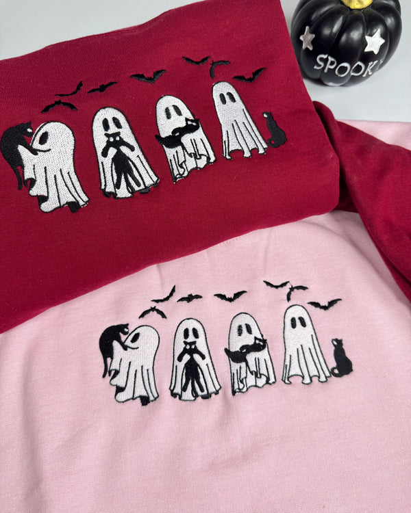 Cute Ghost and Cat Embroidered Sweatshirt