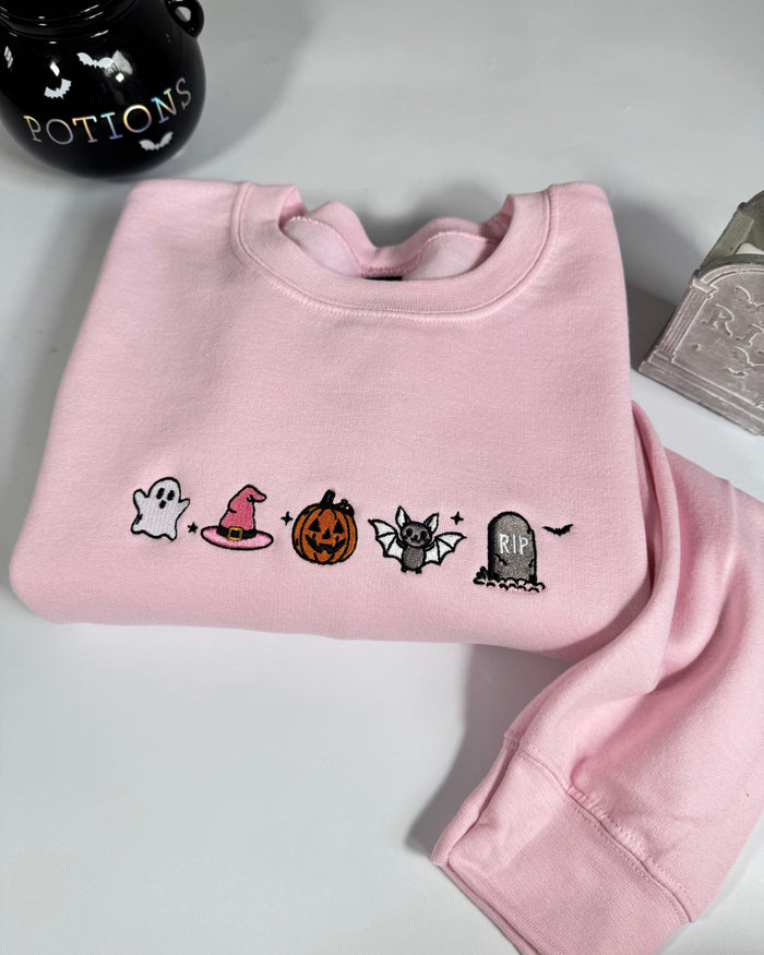 Cute Halloween Icons Embroidered Sweatshirt