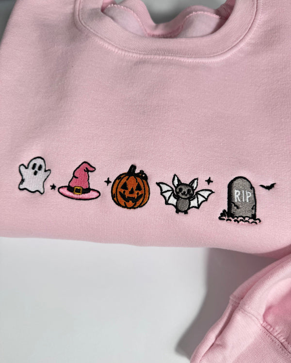 Cute Halloween Icons Embroidered Sweatshirt