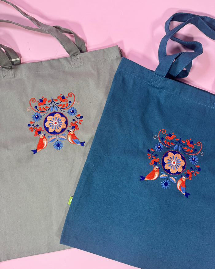 Floral Folk Birds Organic Tote Bag