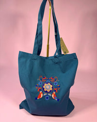 Floral Folk Birds Organic Tote Bag