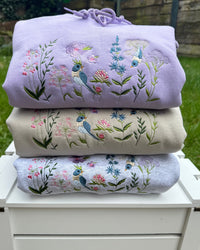 Garden Birds and Wildflowers Embroidered Hoodie