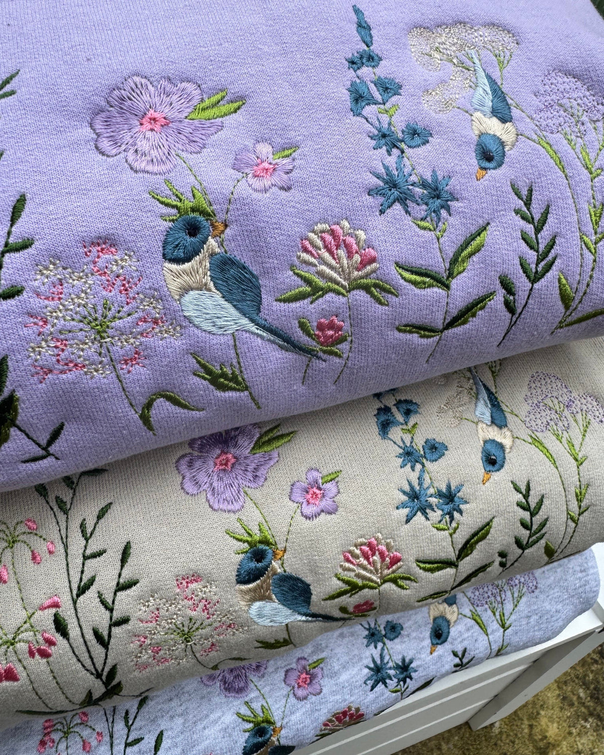 Garden Birds and Wildflowers Embroidered Hoodie