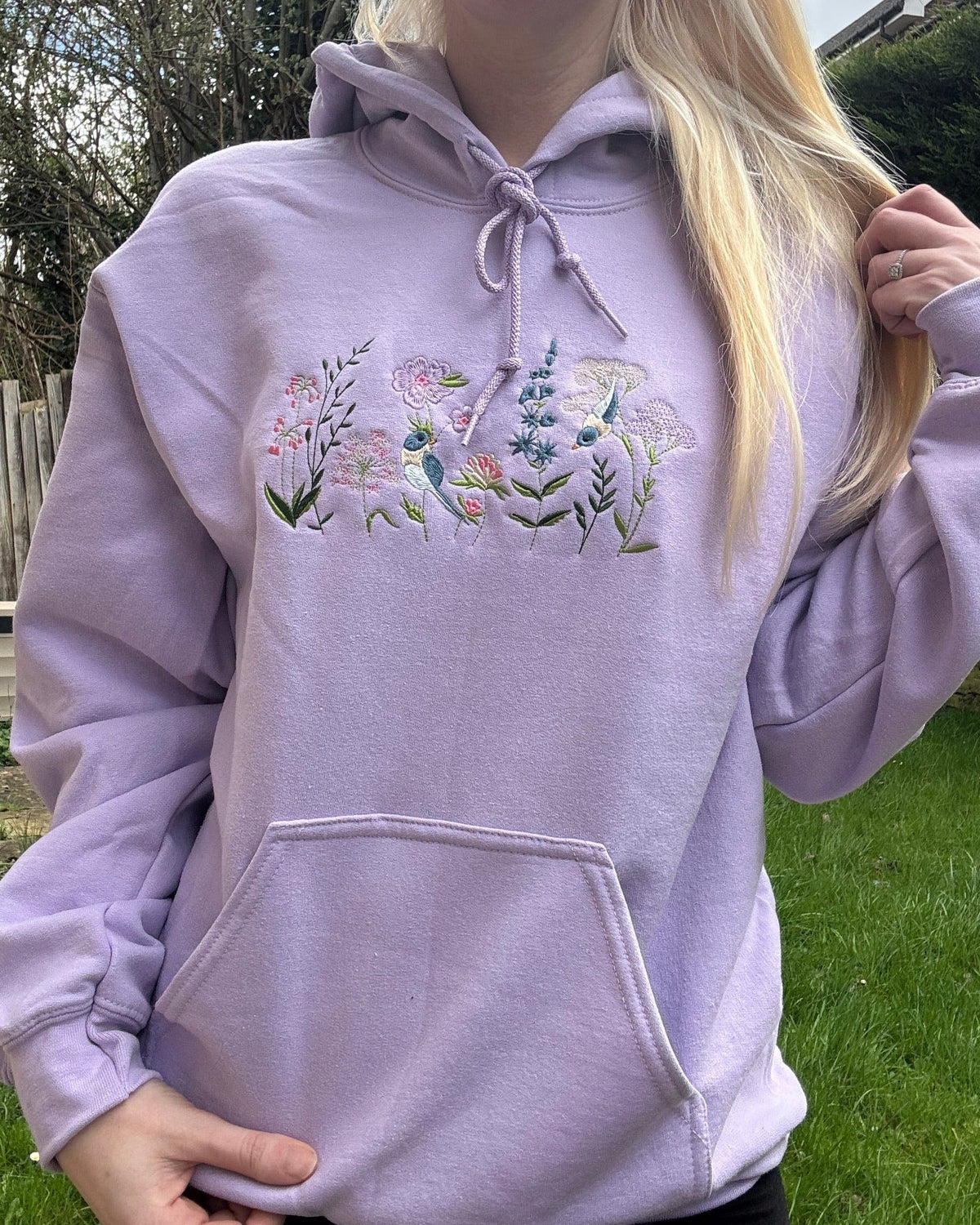 Garden Birds and Wildflowers Embroidered Hoodie