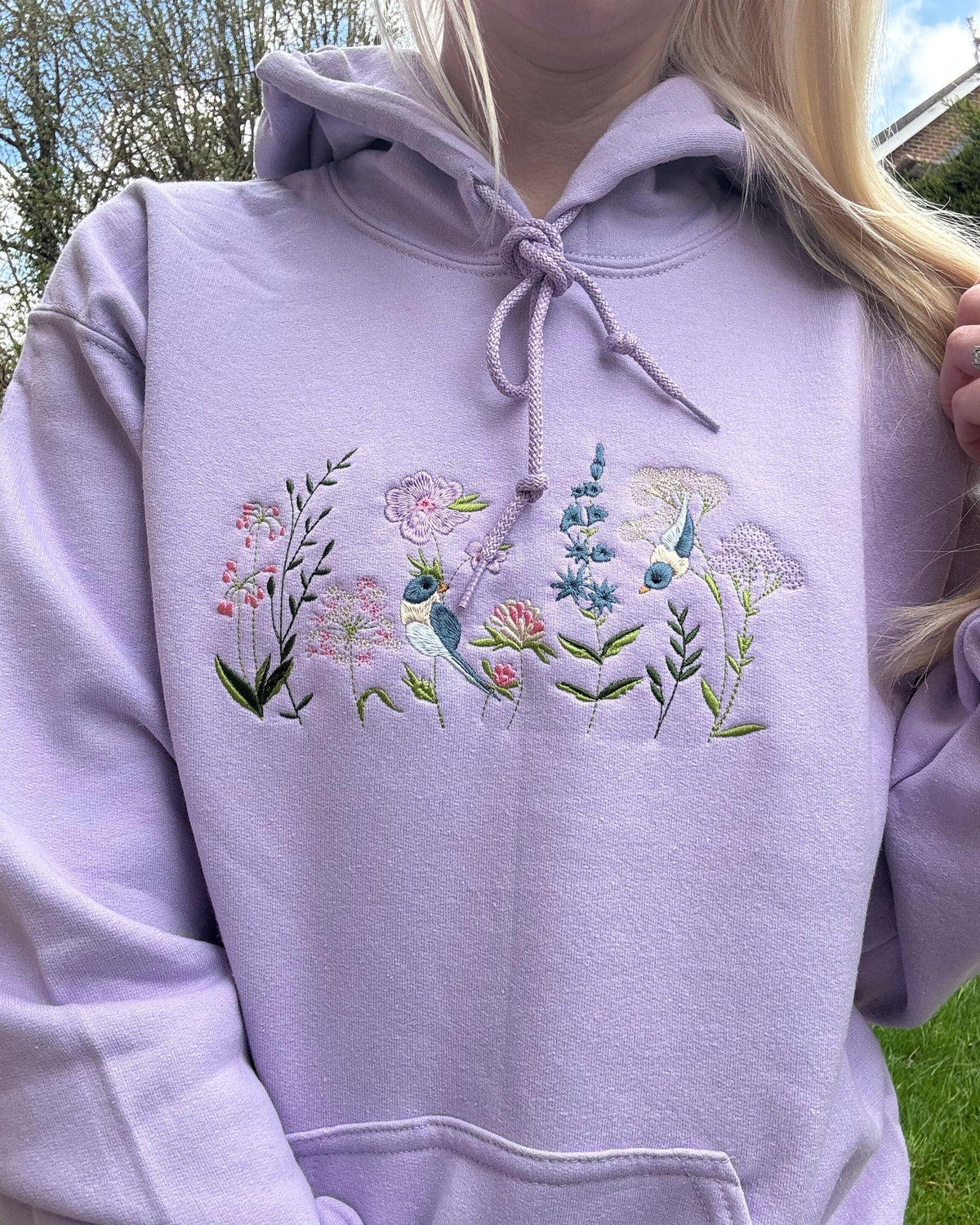 Garden Birds and Wildflowers Embroidered Hoodie