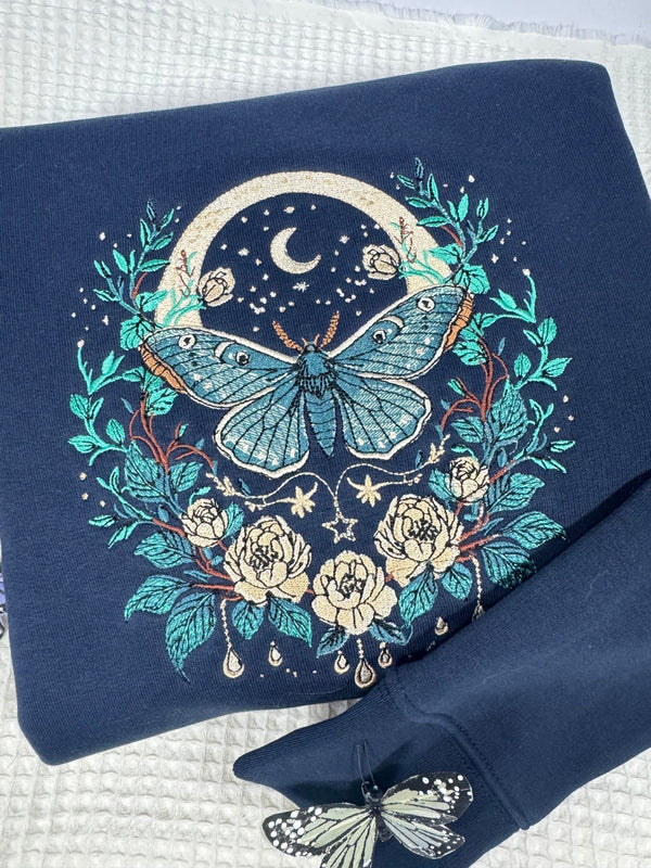 Celestial Moth Embroidered Sweatshirt