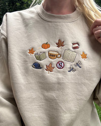 autumn sweatshirt, fall embroidered sweatshirt, cosy sweatshirt, pumpkin sweatshirt, book lover sweatshirt, coffee lover sweatshirt, autumn aesthetic clothing, embroidered crewneck, cosy fall outfit, pumpkin spice sweatshirt, autumn leaves sweatshirt, cottagecore sweatshirt, cosy reading sweatshirt, teacher autumn sweatshirt, fall fashion, booktok sweatshirt, embroidered fall crewneck, autumn gift for her, cosy season clothing, Halloween autumn sweatshirt