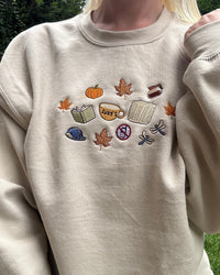 autumn sweatshirt, fall embroidered sweatshirt, cosy sweatshirt, pumpkin sweatshirt, book lover sweatshirt, coffee lover sweatshirt, autumn aesthetic clothing, embroidered crewneck, cosy fall outfit, pumpkin spice sweatshirt, autumn leaves sweatshirt, cottagecore sweatshirt, cosy reading sweatshirt, teacher autumn sweatshirt, fall fashion, booktok sweatshirt, embroidered fall crewneck, autumn gift for her, cosy season clothing, Halloween autumn sweatshirt