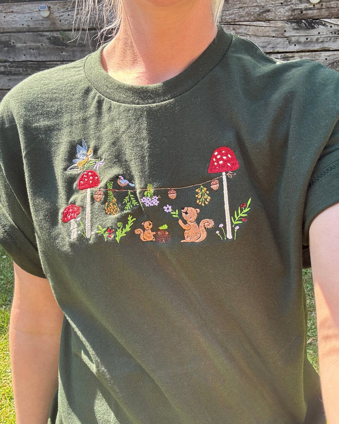 Magic Squirrel Party Embroidered T-Shirt