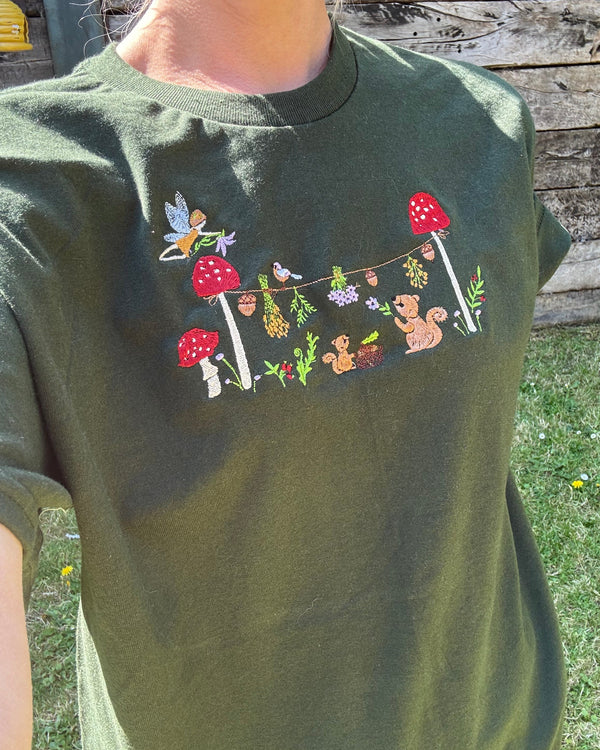 Magic Squirrel Party Embroidered T-Shirt
