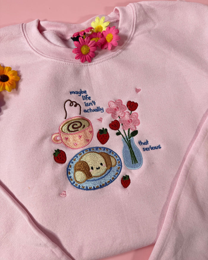 Maybe Life Isn't That Serious Embroidered Coquette Sweatshirt at Stitch & Smile