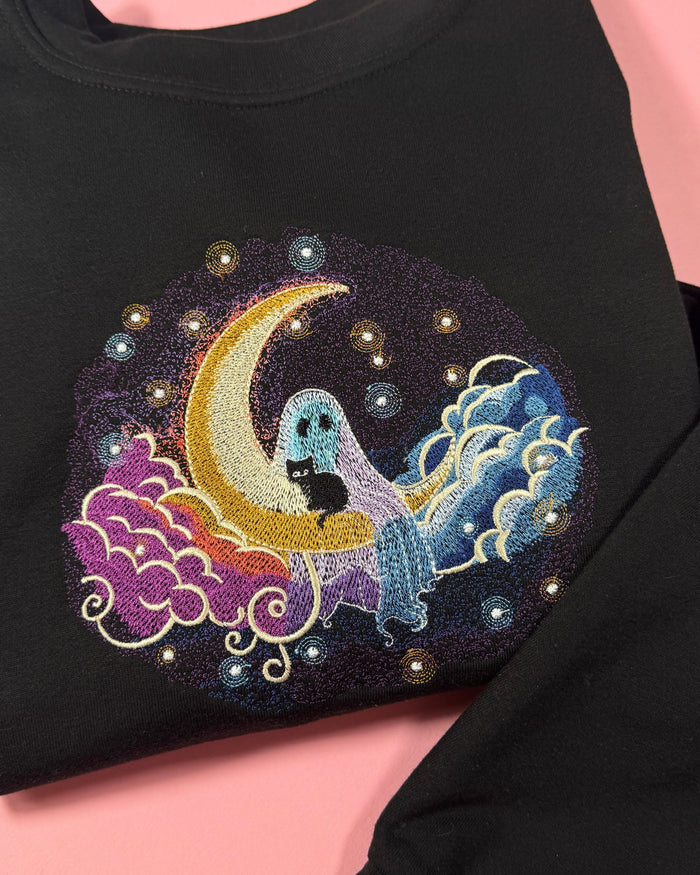 Moon and Ghost Embroidered Sweatshirt