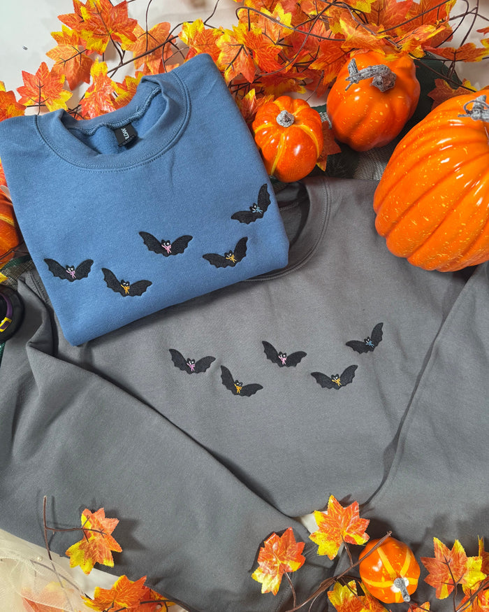 Spooky Bats with Bows Embroidered Sweatshirt