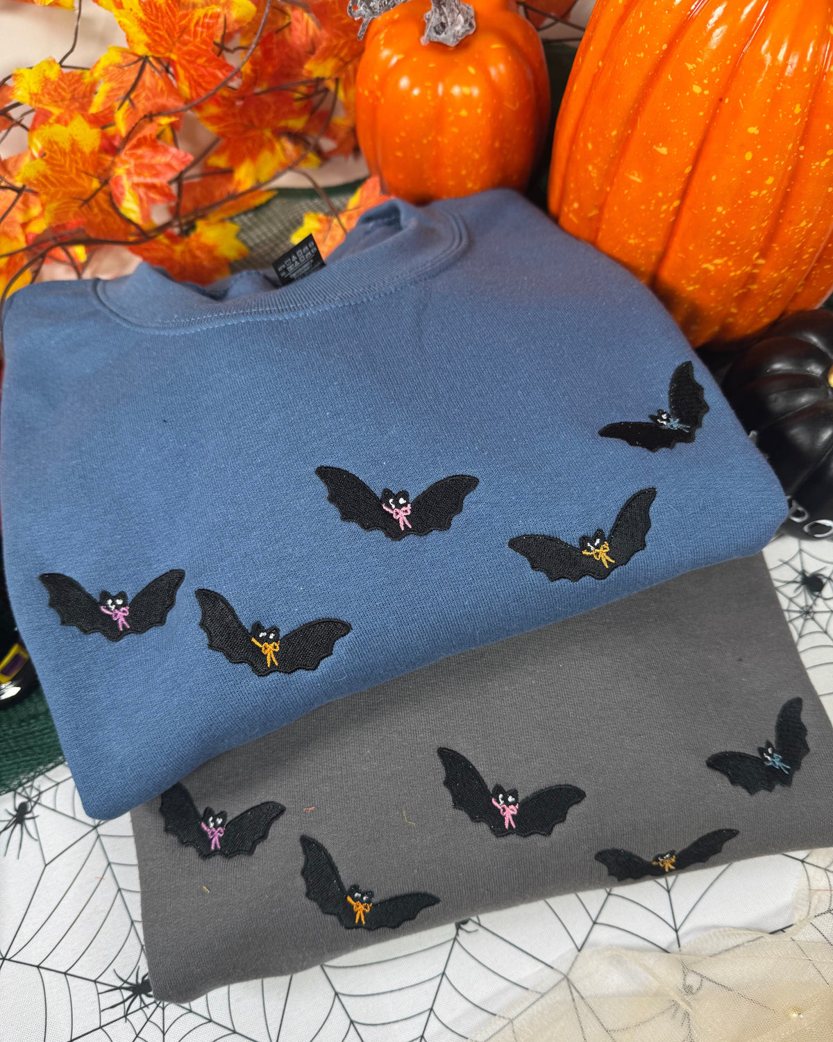 Spooky Bats with Bows Embroidered Sweatshirt