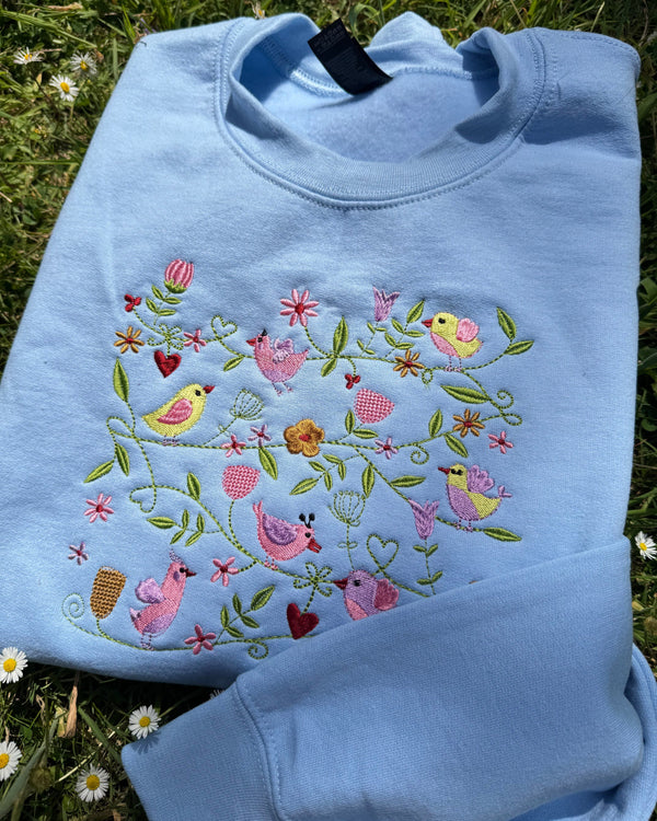 Spring Birds Embroidered Sweatshirt