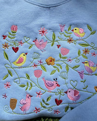 Spring Birds Embroidered Sweatshirt