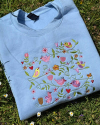 Spring Birds Embroidered Sweatshirt