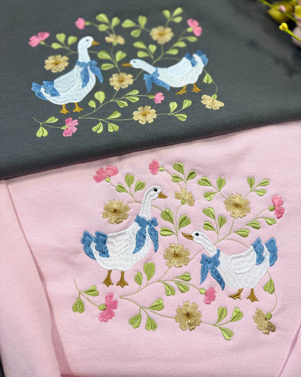 Spring Geese Embroidered Sweatshirt