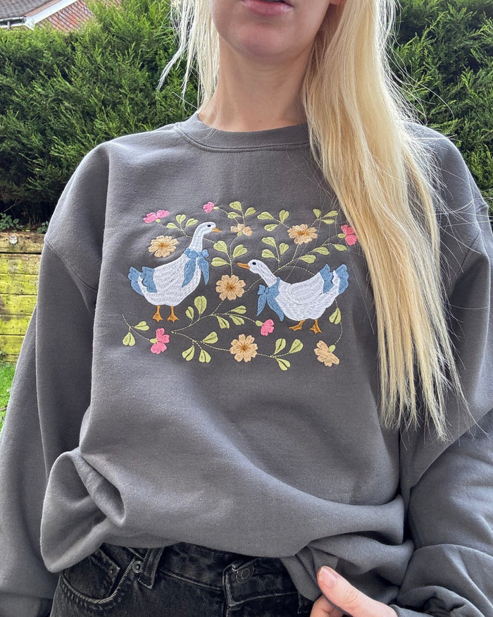 Spring Geese Embroidered Sweatshirt