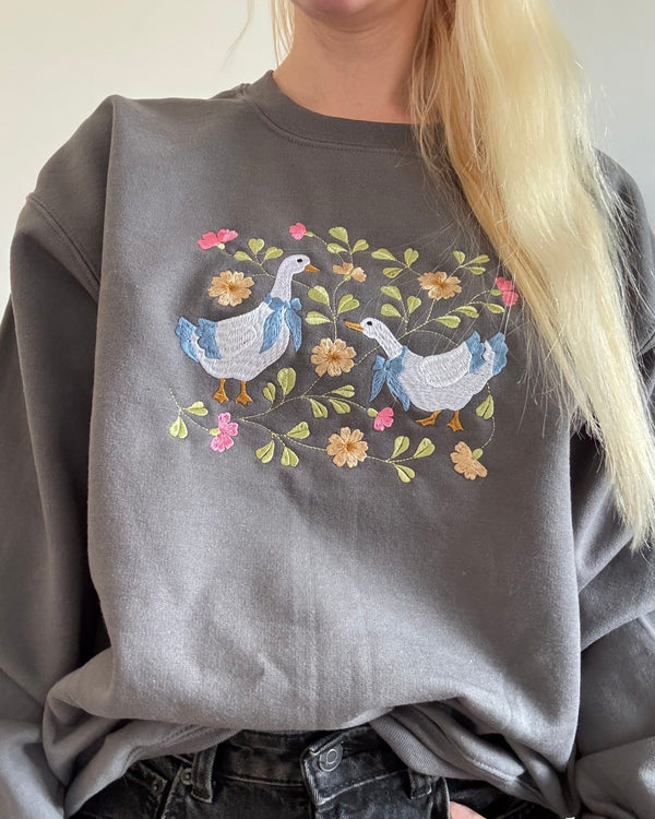 Spring Geese Embroidered Sweatshirt