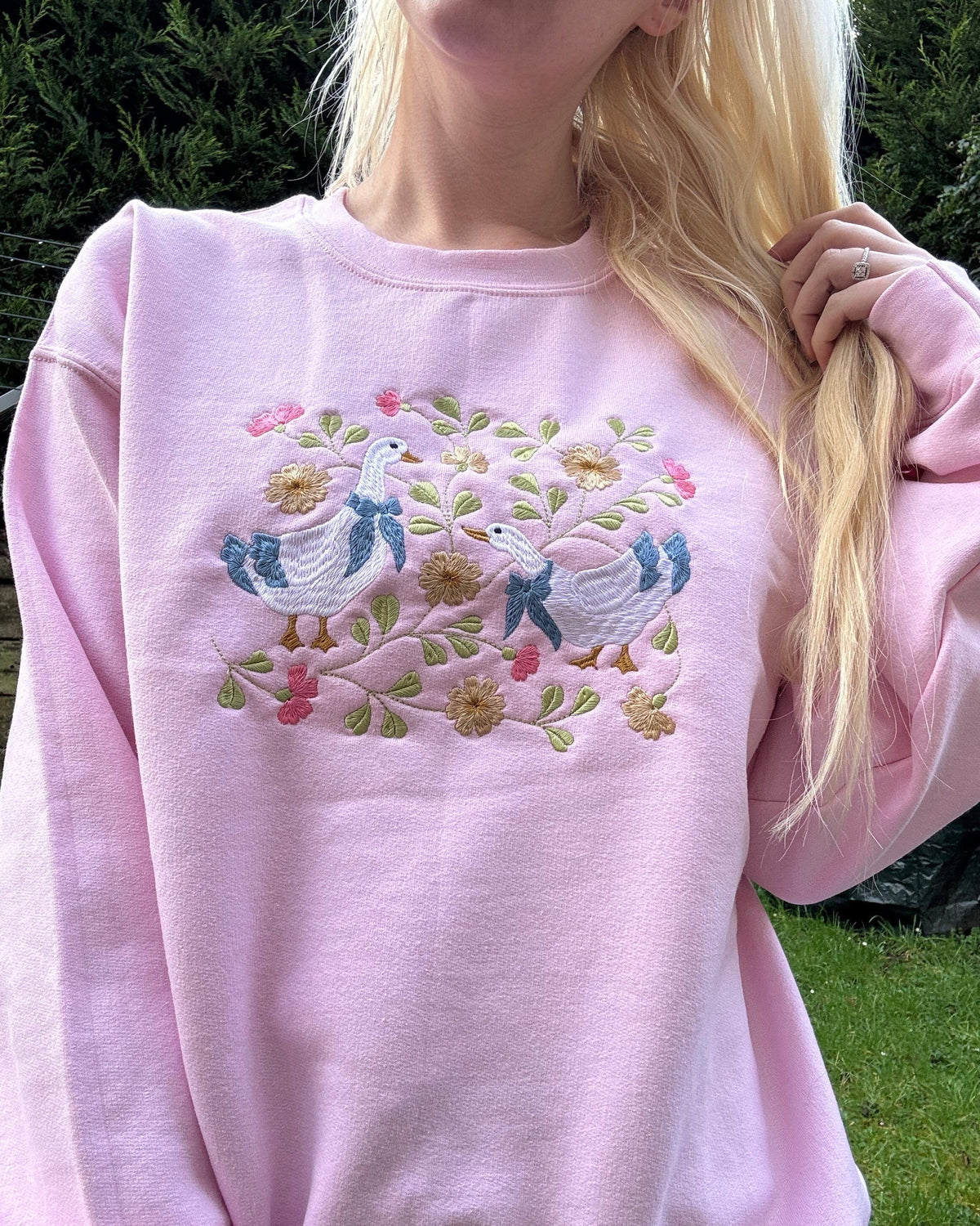 Spring Geese Embroidered Sweatshirt