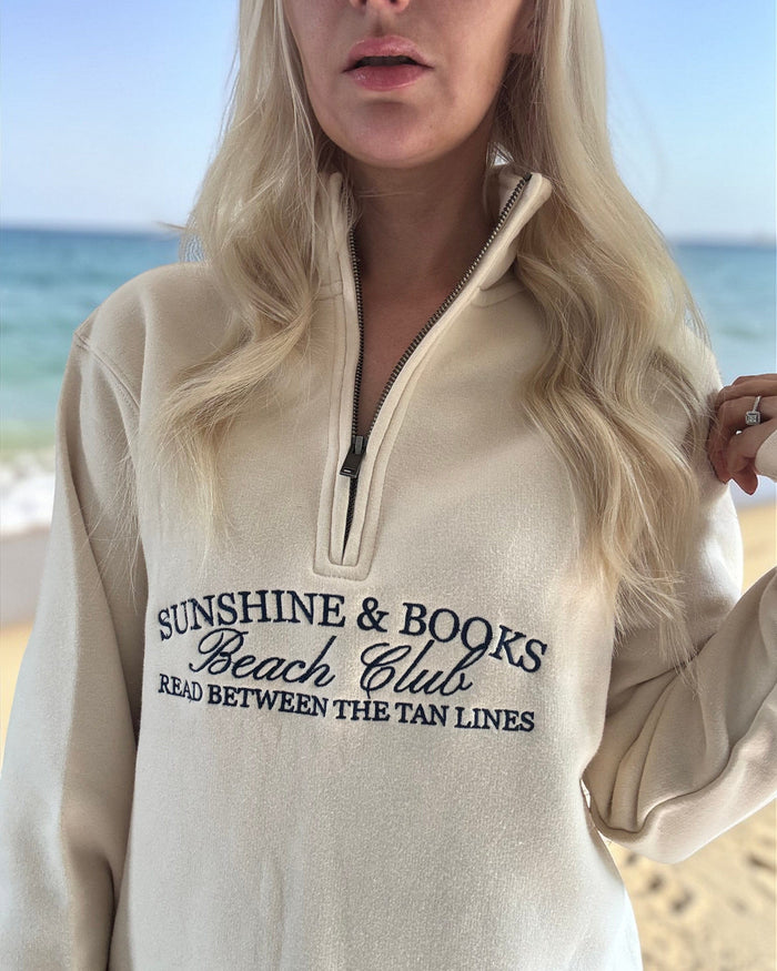 Sunshine & Books Beach Club 1/4 Zip Sweatshirt by Stitch & Smile