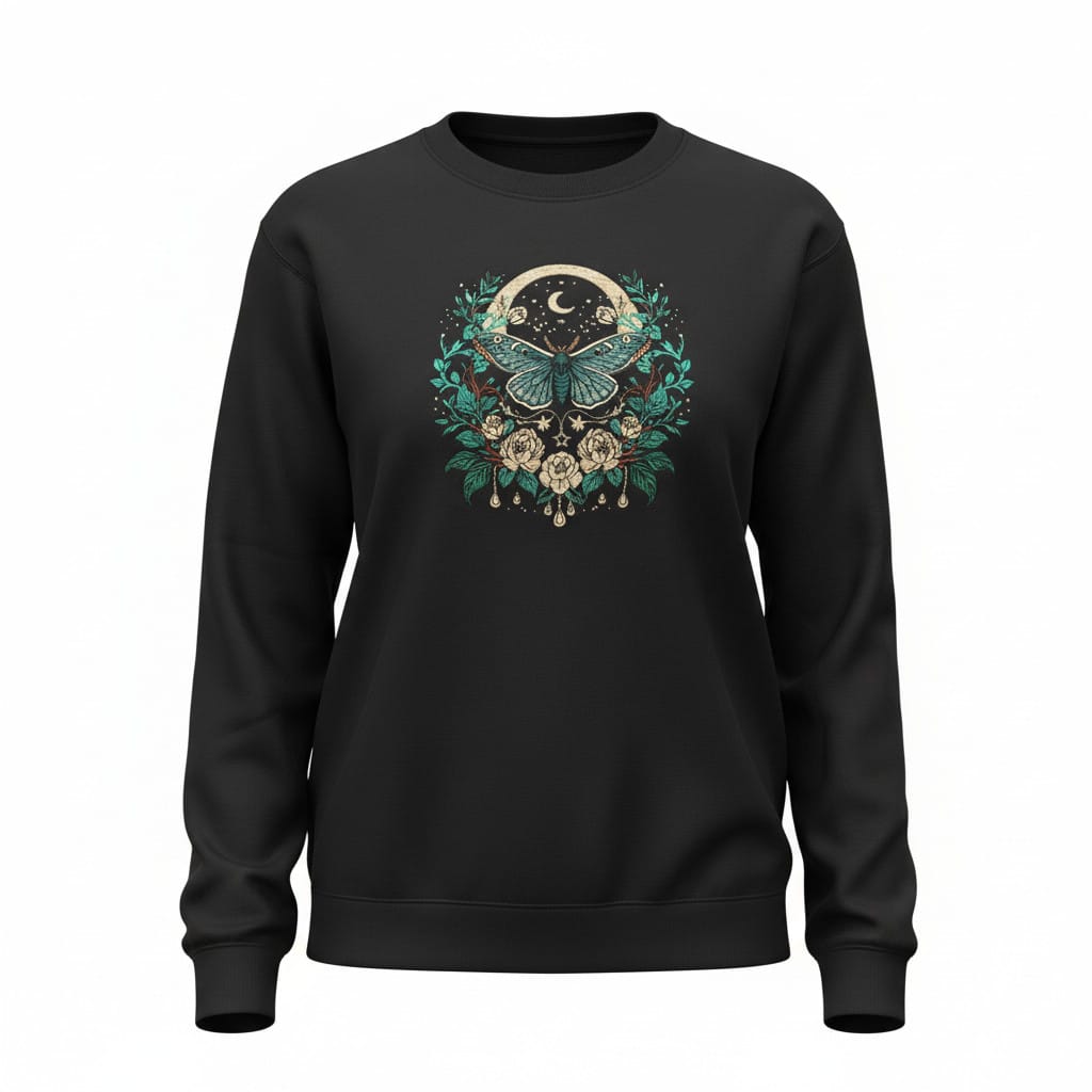Celestial Moth Embroidered Sweatshirt